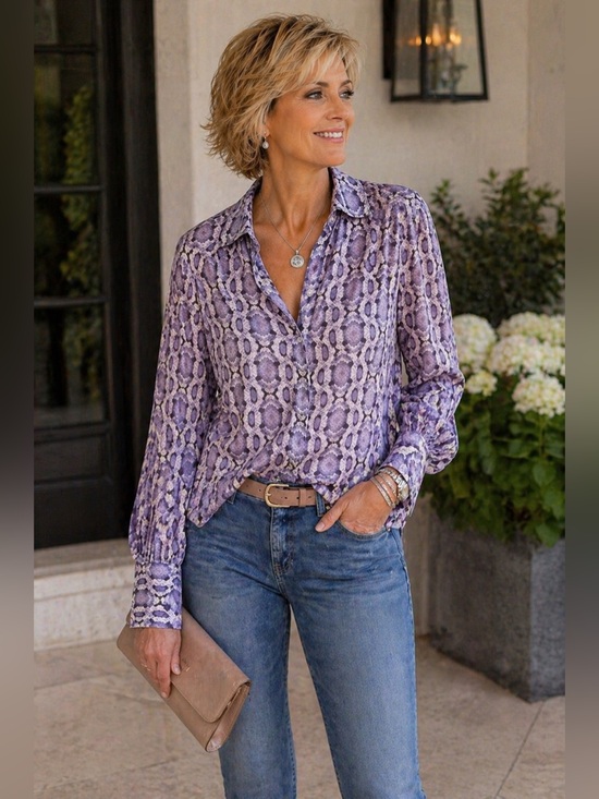 Robert Graham Tops - Richard Graham Lavender Snakeskin Print Blouse | Button Front | Size M